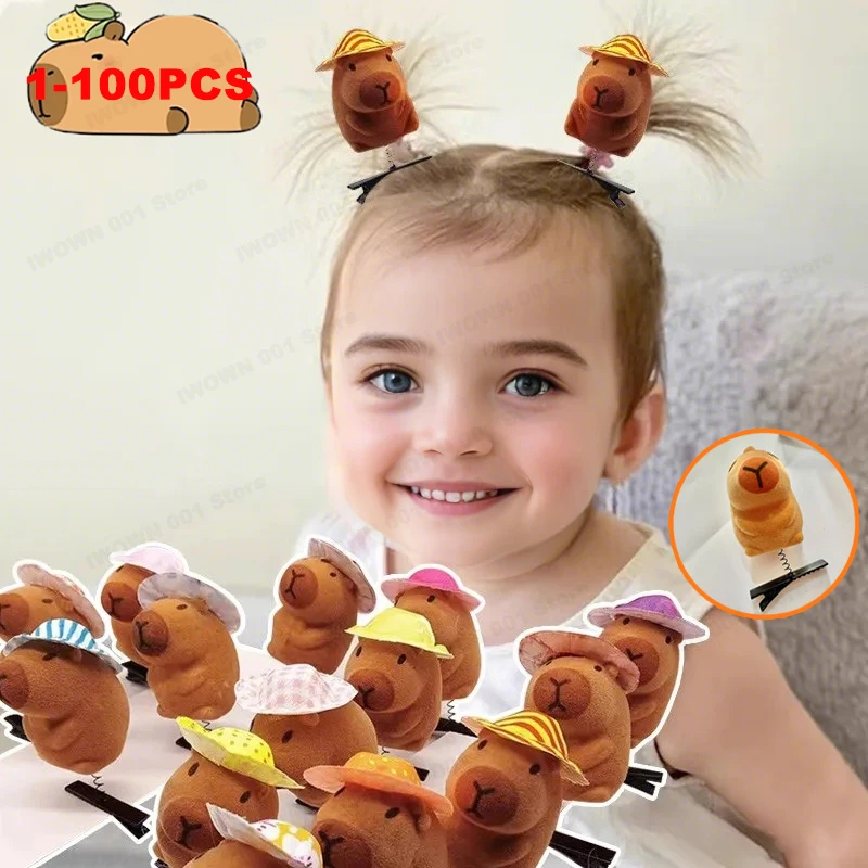 Cartoon Flocking Bow Hat Handmade Diy Capybara Kawaii Hair Clips Women Girls Hairpin Headwear Barrette Hair Accessories