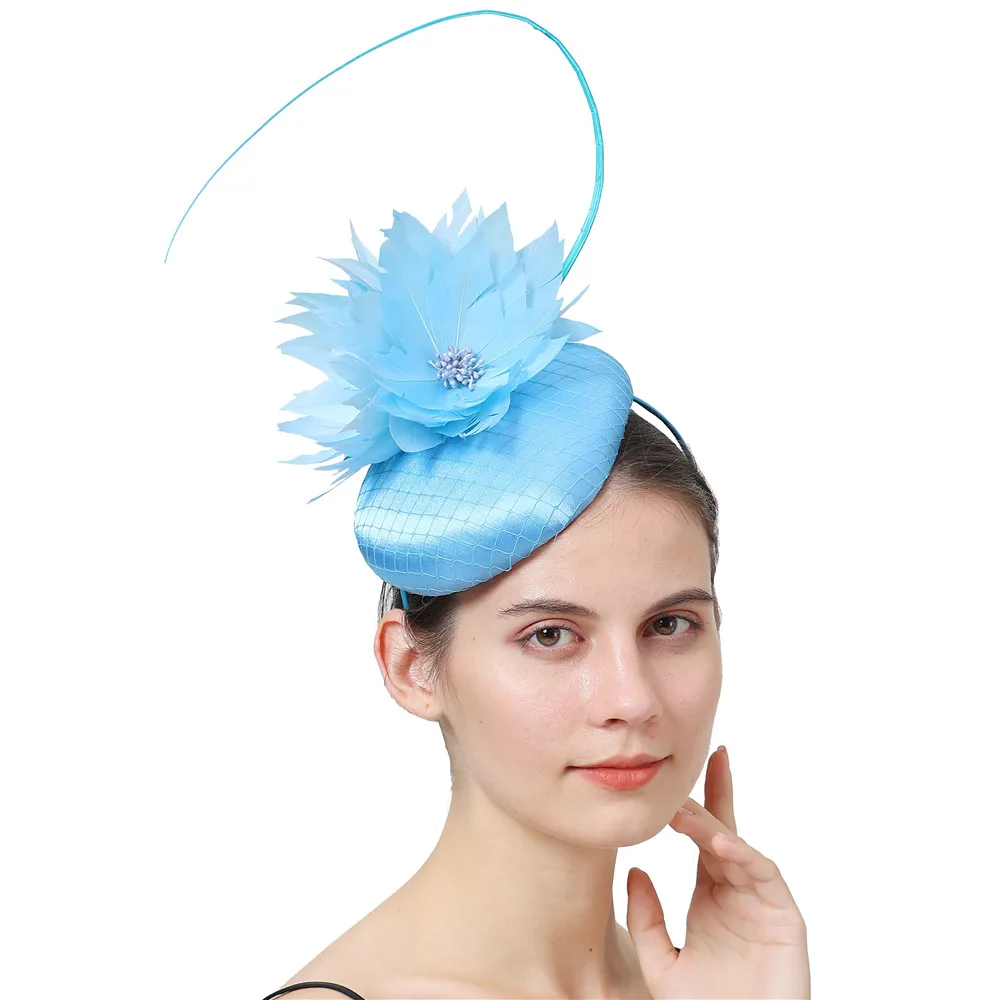 

Women Chic Fascinator Hat Cocktail Wedding Feather Flower Headwear Headband Fancy Hair Accessories Nice Ladies Sinamay Millinery