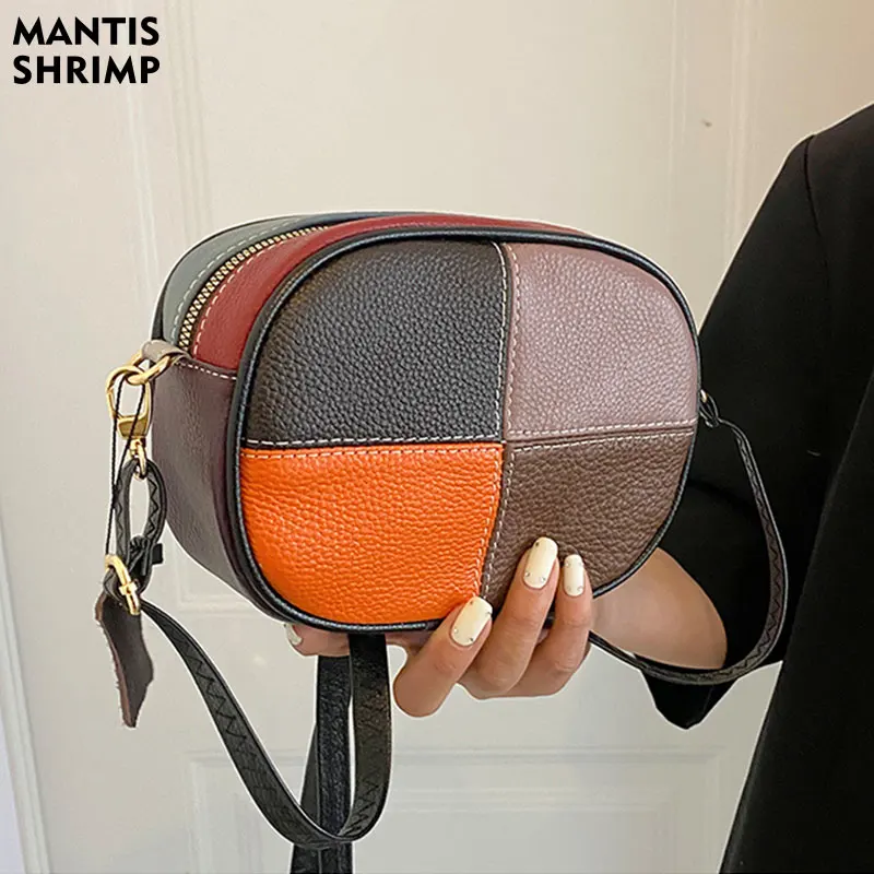 

Сумка женская из воловьей кожи, маленькая квадратная сумочка контрастных цветов, повседневный чемоданчик на плечо из мягкой кожи, случайный выбор цветов