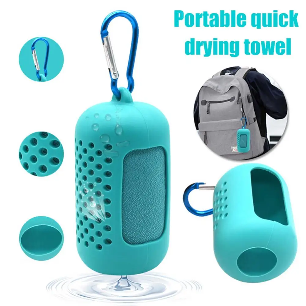 Microfiber Towel Silicone Case Quick Dry Towel Keychain Microfiber Gym Cycling Beach Sports Cooling Shower Bath Towel Swim Towels Hand Face