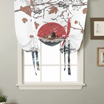 일본식 바다 물결 잉어 창 커튼, 거실용 로마 커튼, 주방 카페용 짧은 묶음 드레이프