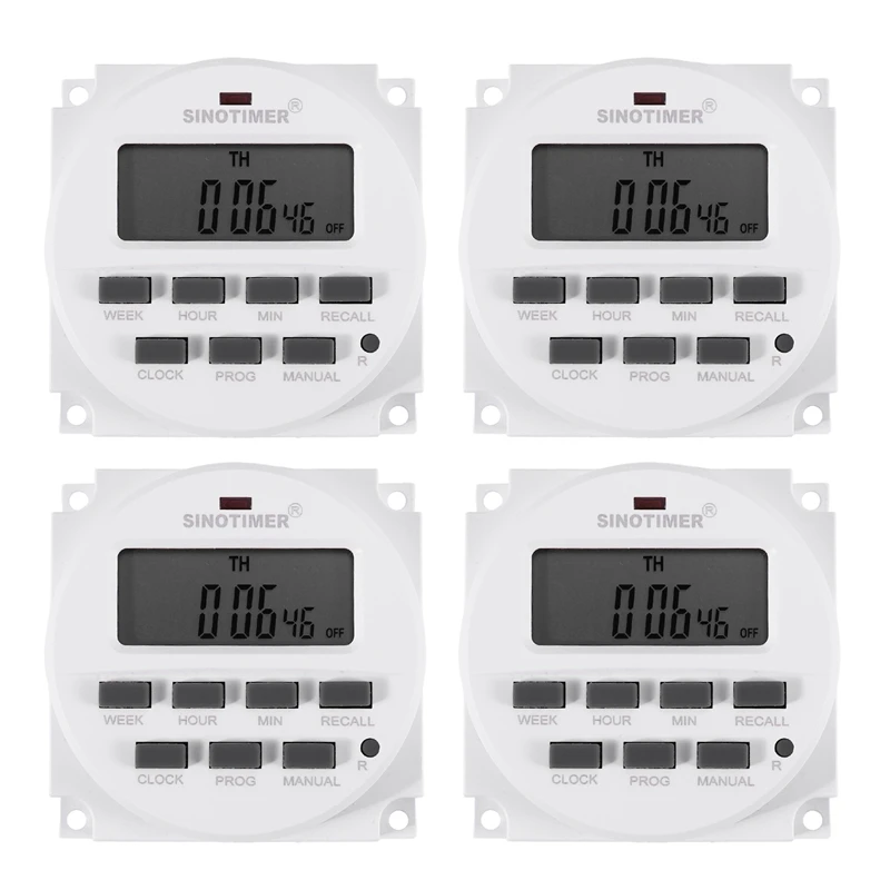 

4X Sinotimer Tm618h-2 220V Ac Digital Time Switch Output Voltage 220V 7 Day Weekly Programmable Timer Switch For Lights