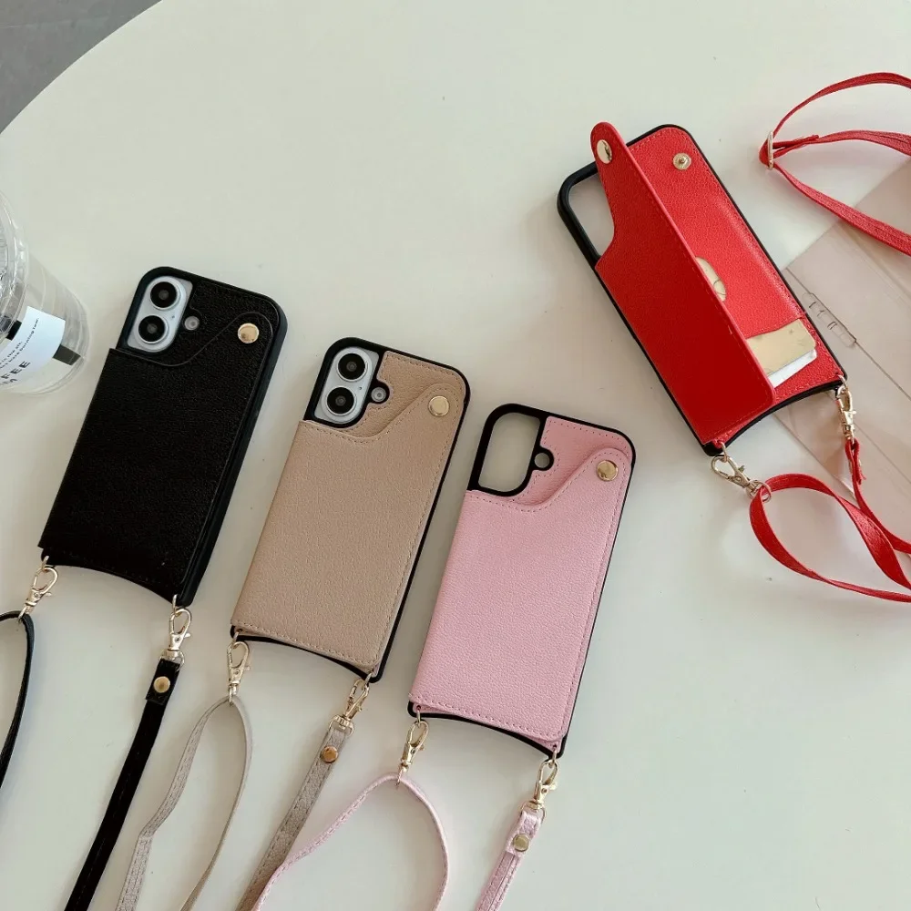 Stylish Mirror Crossbody Rope Phone Case with Card Holder and Leather Flip Cover