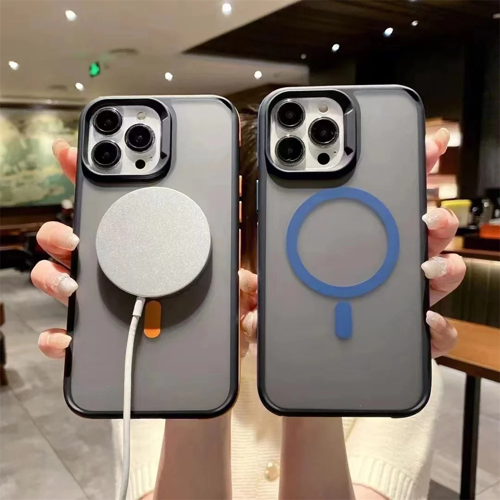 Matte Transparent Magnet Magsafing Phone Case For iPhone 12 13 14 15 Pro Max 14 15 Plus Wireless Charging Hard Shockroof Cover