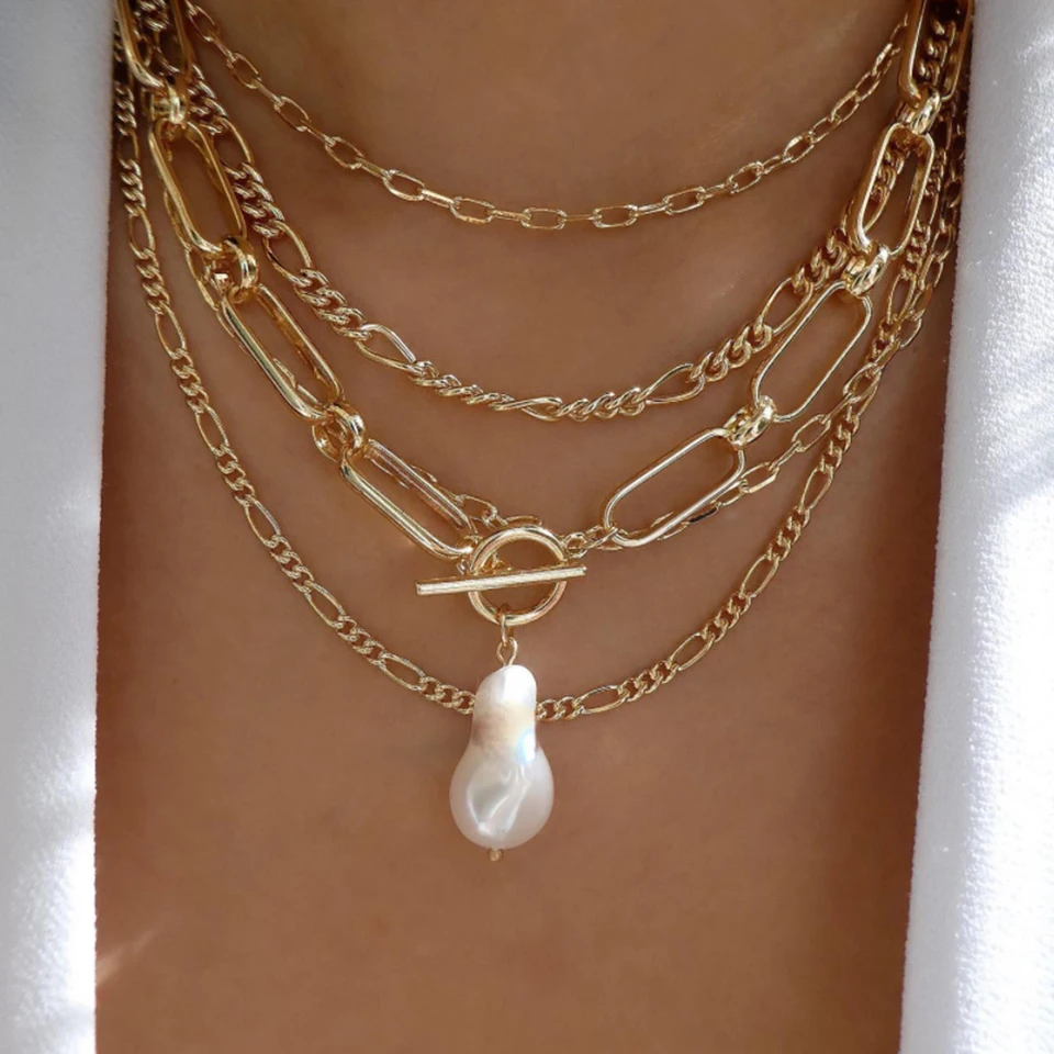 Collana Lunga Doppio Strato Oro Bohémien Donna – Catenina In Rame Lucido – Regalo Compleanno Per Fidanzata, Moglie, Amica