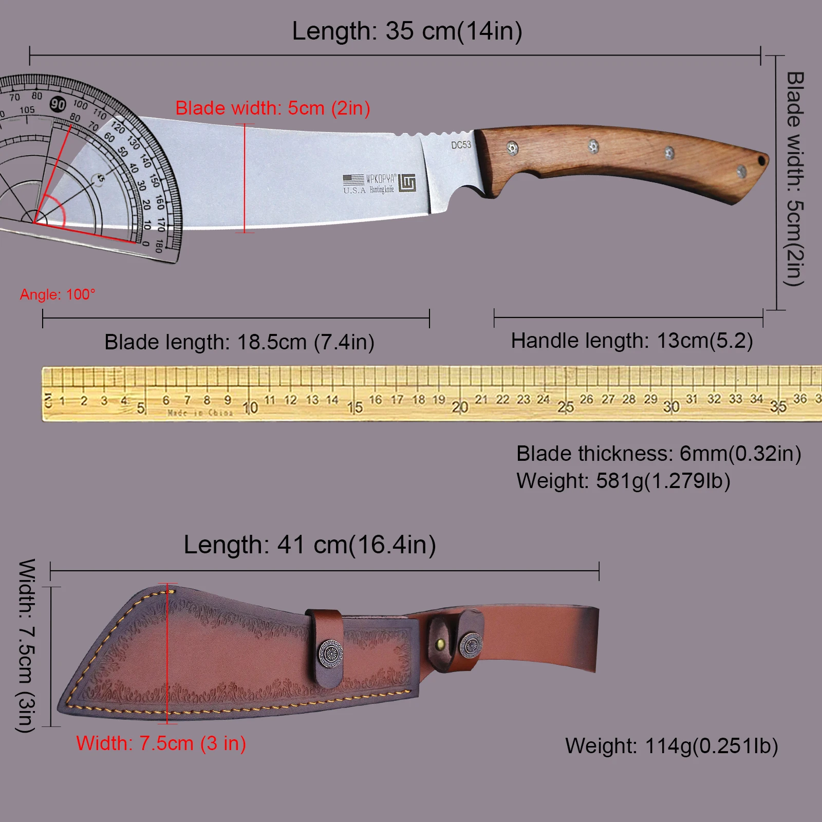WPKOPYA U.S.A Multi-purpose All Tang DC53 High hardness firewood knife + sheath, forest logging knife, household farm tool knife 5