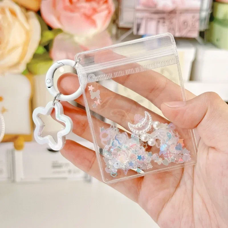 1pc Cartoon Shake Glitter Bag Keychain with Five-pointed Star Pendant  Transparent Doll Gift Bag Kawaii Toy Pendant Storage Bag 2