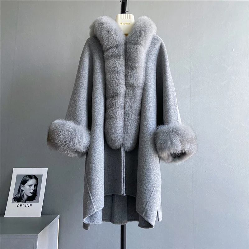 

2022 высококачественные шерстяные пальто, элегантное кашемировое высококачественное меховое пальто, накидка, свободное Женское зимнее пальто средней длины