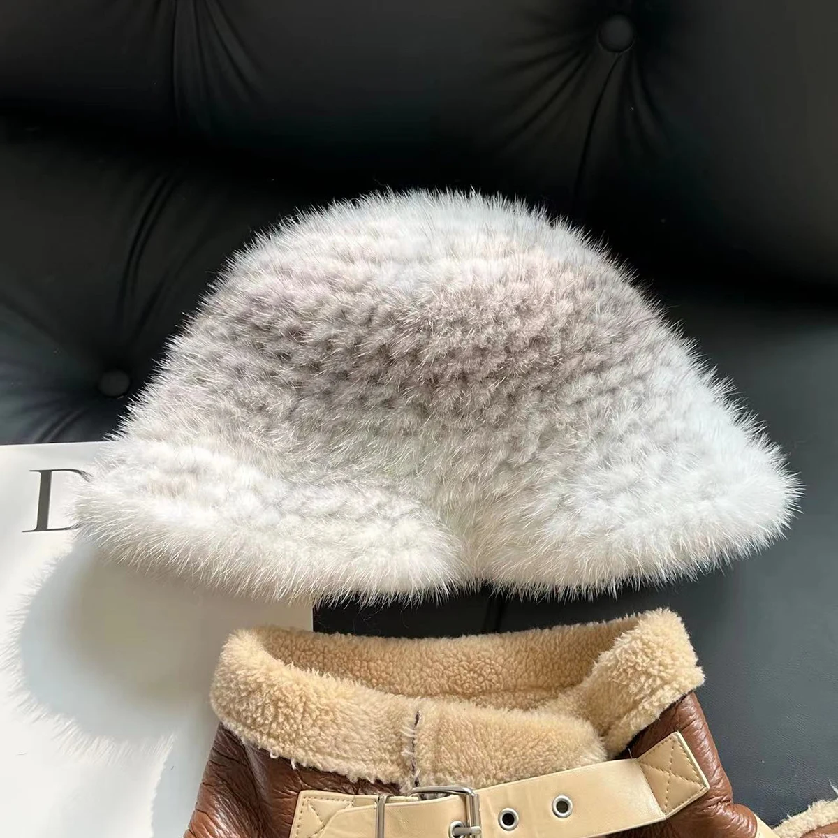 Echte Nerzpelz Fischer hut für Frauen Winter verstellbare gestrickte Pelzmütze Luxus echte Nerz Pelzmütze natürliche Nerz Fell Bomber mütze – Detail 19