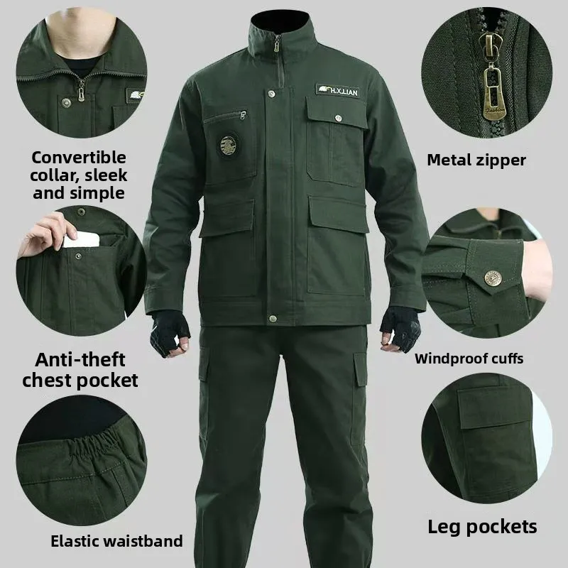 Men's Thiened Pure Cotton Workwear Set Camouflage Pants for Welding Auto Repairing Anti-Heat Wear Resistant Work orm