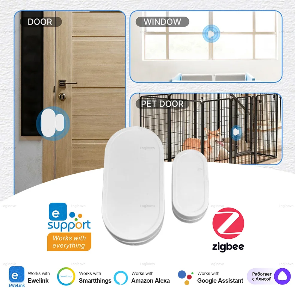 ZigBee เซ็นเซอร์ประตูหน้าต่าง Smart Home Automation ติดต่อประตูเปิดปิดเครื่องตรวจจับสําหรับ Alexa Google Home Assistant Ewelink APP 1