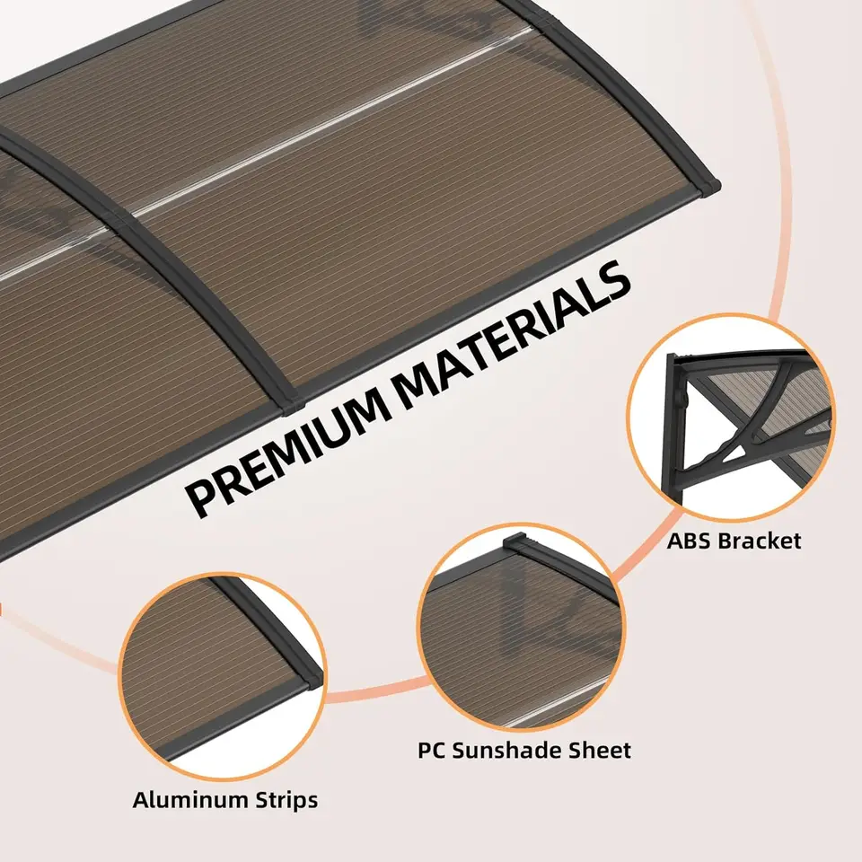 Polycarbonate Door & Window Awning - 24x55 Inch Outdoor Canopy For Rain & Sun Protection, Aluminum Frame, Easy Install