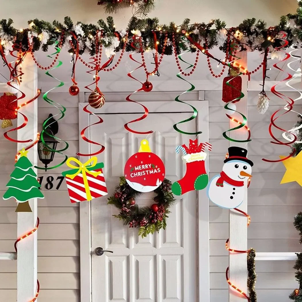 Xmas Hanging Swirl Decorations Kit/ Ceiling Swirl Decora Christmas Tree Snowman Decorations Kit Pendant