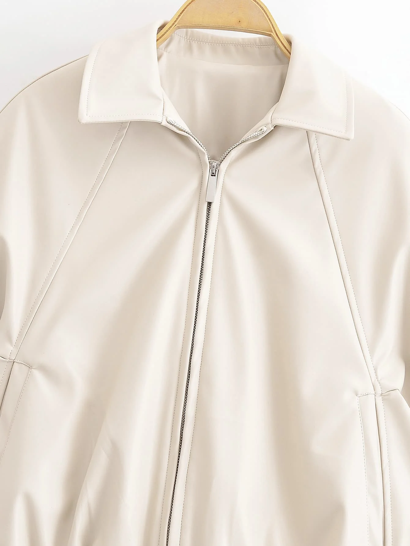 Women Faux Leather Bomber Short Jacket With Zipper Spring Autumn Long Sleeve Pocket Loose Coats Female Casual Streetwear Tops