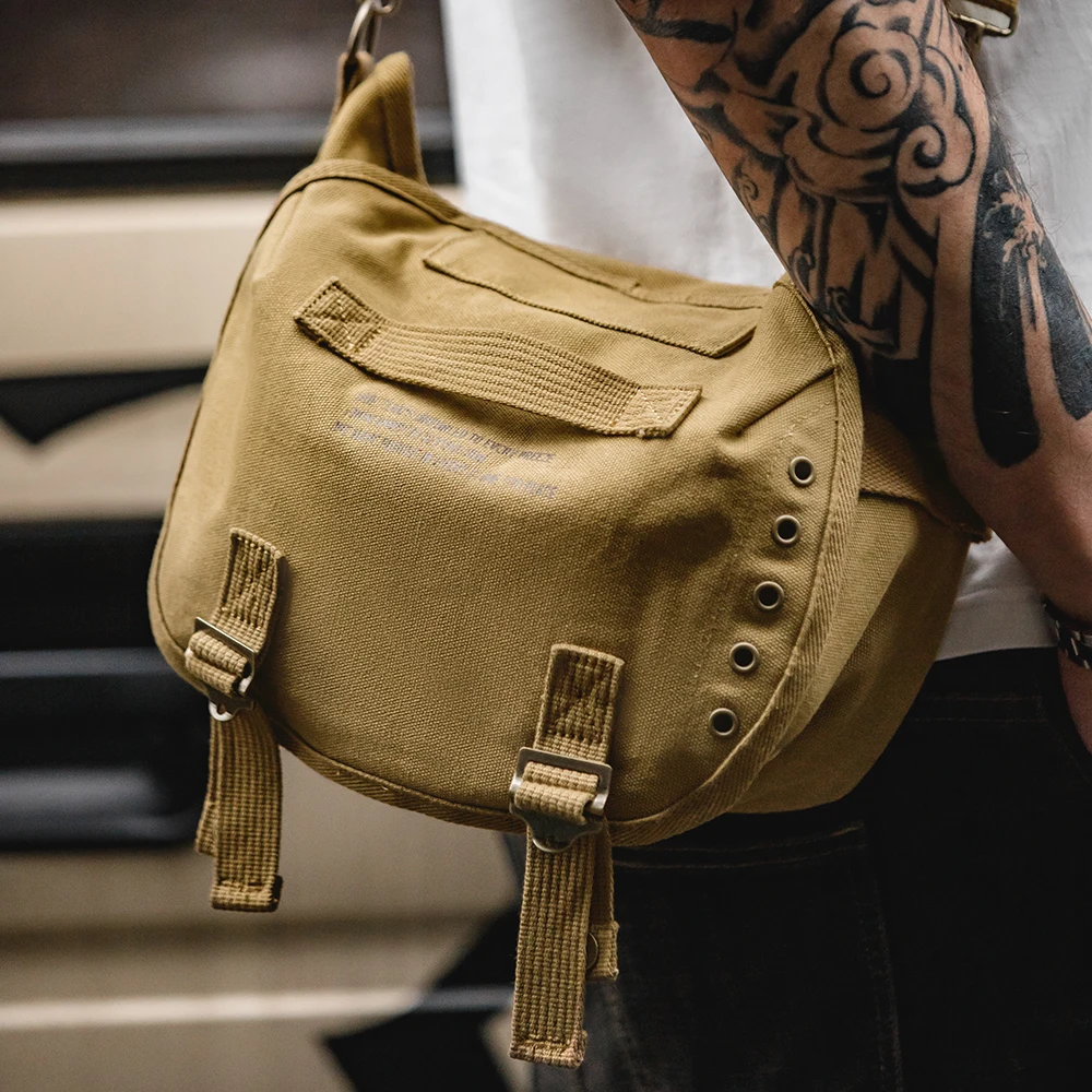 Maden Retro M1961 Distressed Letter Canvas Messenger Bags Adjustable Portable Shoulder Motorcycle Waist Bag for Men