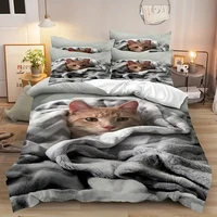 Ensemble de housse de couette chat mignon 3 pièces, housse de couette imprimée numérique 3D, ensemble de literie doux et confortable et respirant pour chambre à coucher, dortoir 5