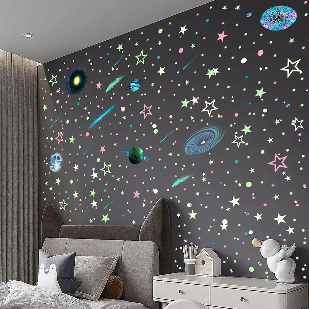 Luminous Moon Stars Wall Stickers Planet Wall Sticker For Baby Kids Room Bedroom Home Decoration Glow In The Dark Decals