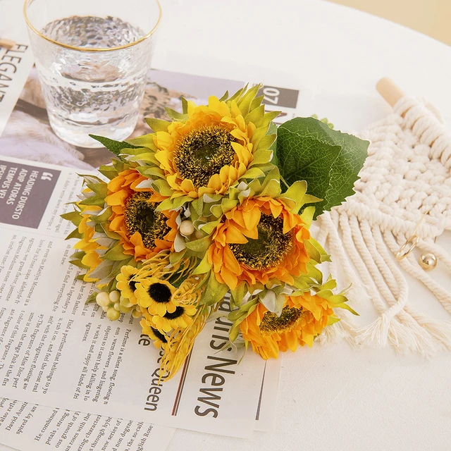 Wedding Flowers Bridal Bouquet decorations Sunflower cranberry red 6 Bouquet