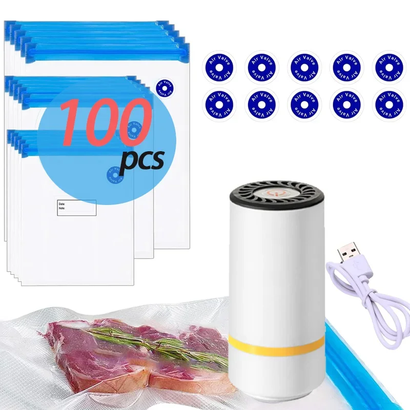Easy One-Hand Automatic Operation Handheld Vacuum Sealer Portable Vacuum Sealer Avoid Cross Contamination of Food +100 pcs Bag Sealer Portable Sealing Machine Food Vacuum Sealer