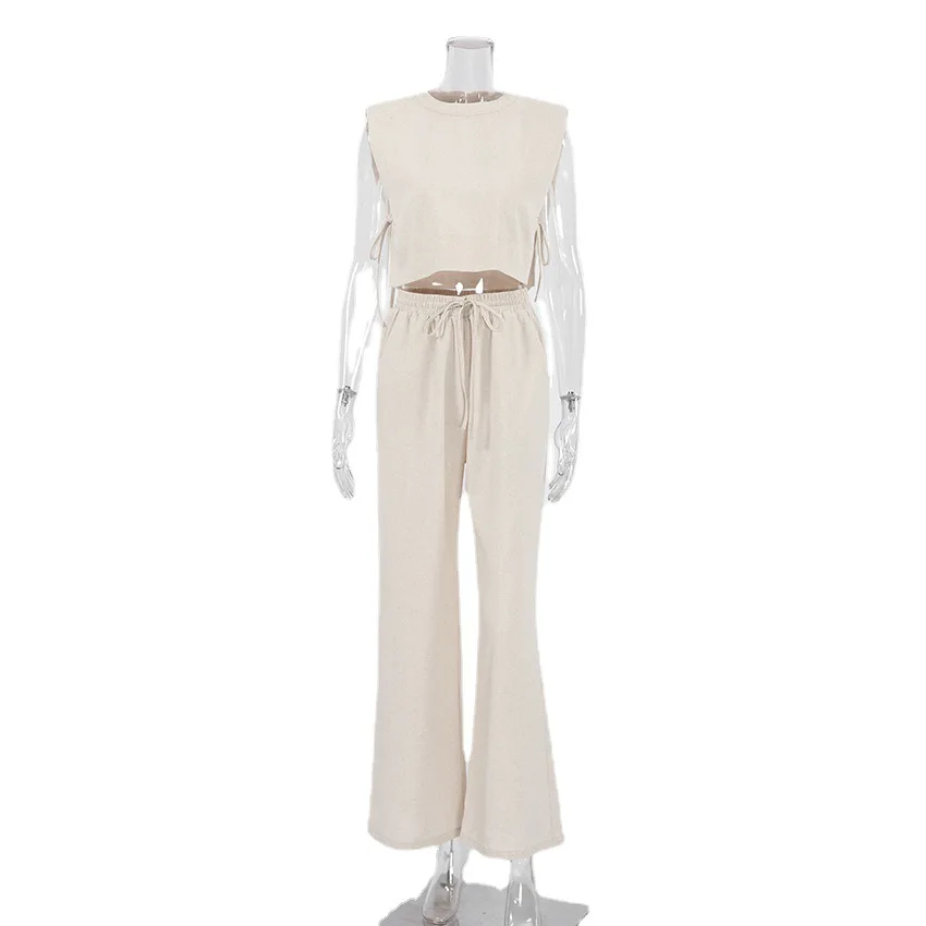 Elegant Pants Suit 2023 New Shoulder Pad Sleeveless Top Pants Two-Piece Casual Fashion Cotton and Linen Women's Suit
