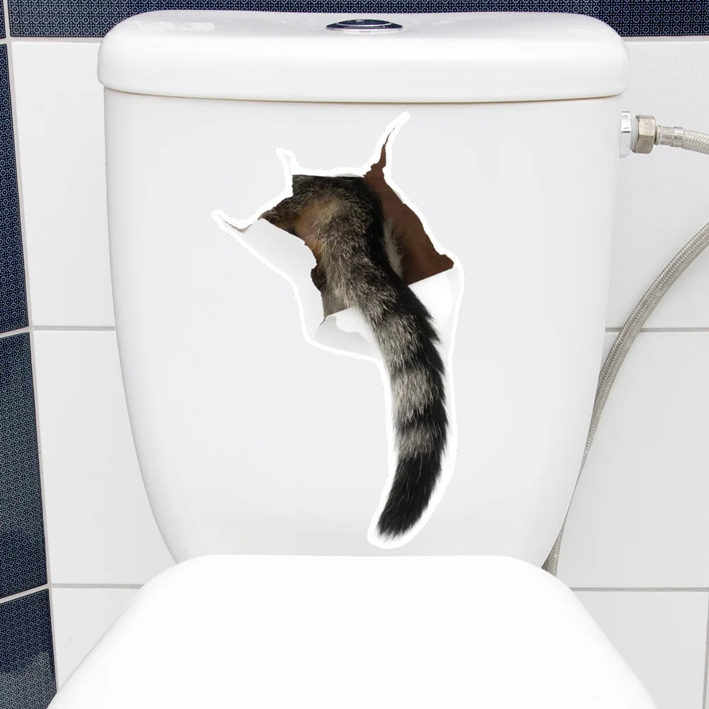 C9# Cat Tail Toilet Sticker Bathroom Toilet Cover Sticker Wall Stickers Wc Accessories Fun For Home Decoration