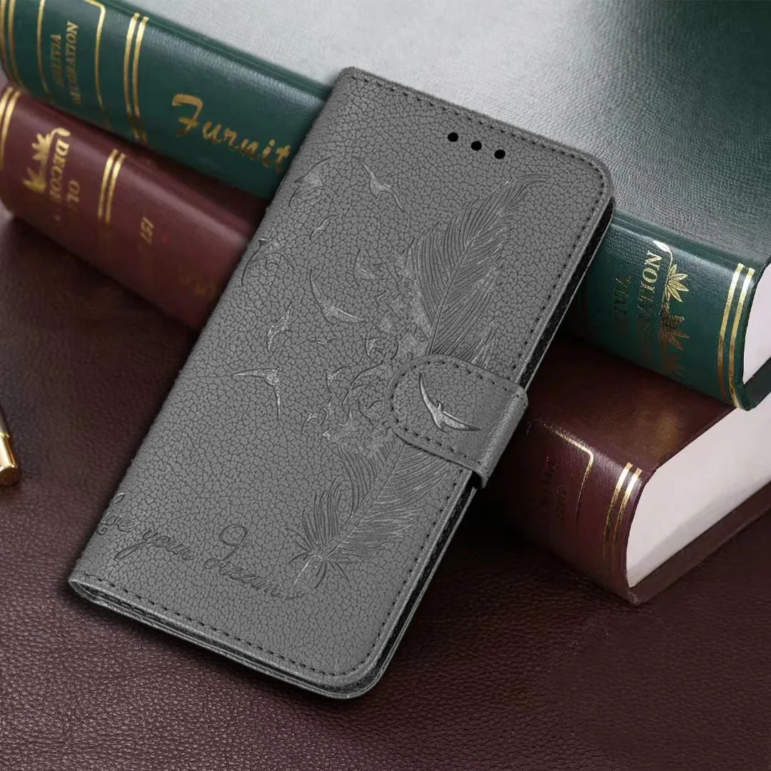 Feather Pattern Leather Wallet Book Case