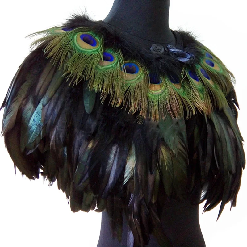 

Women's Real Peacock Feather Fur Bridal Bridesmaid Wedding Cape Wrap Pashmina Scarf Shawl for Evening Fancy Dress Party