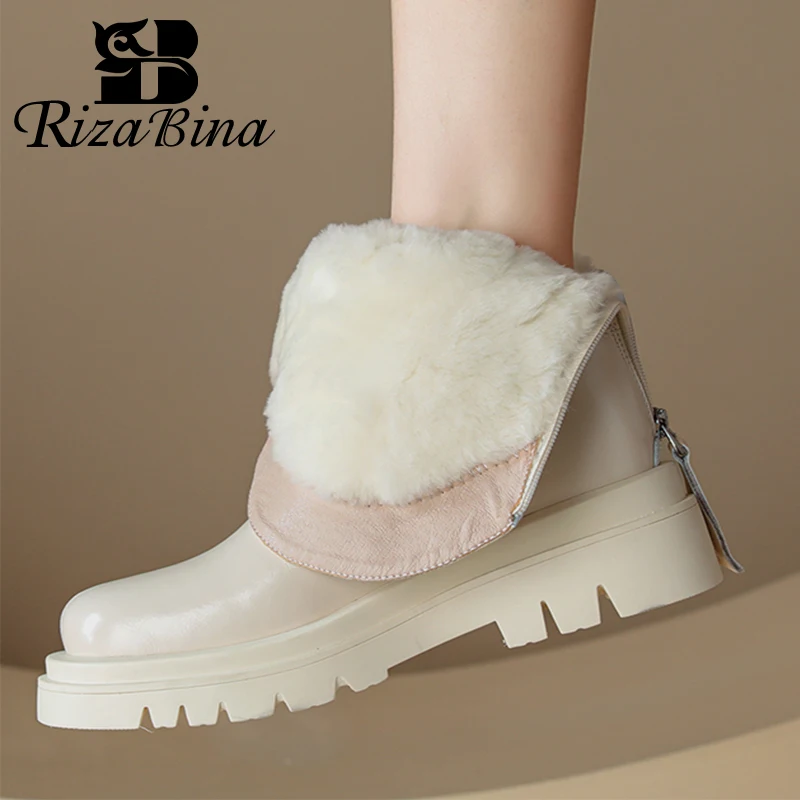 

RIZABINA Size 33-43 Women Ankle Boots Thick Fur Real Leather Winter Shoes For Woman Fashion Daily Snow Boots Ladies Footwear