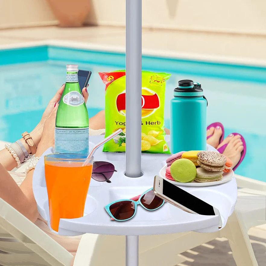Vassoio Rotondo Per Ombrellone Con Foro 25.4 Cm - Porta Bevande Per Spiaggia, Giardino E Piscina, Colore Nero - 2