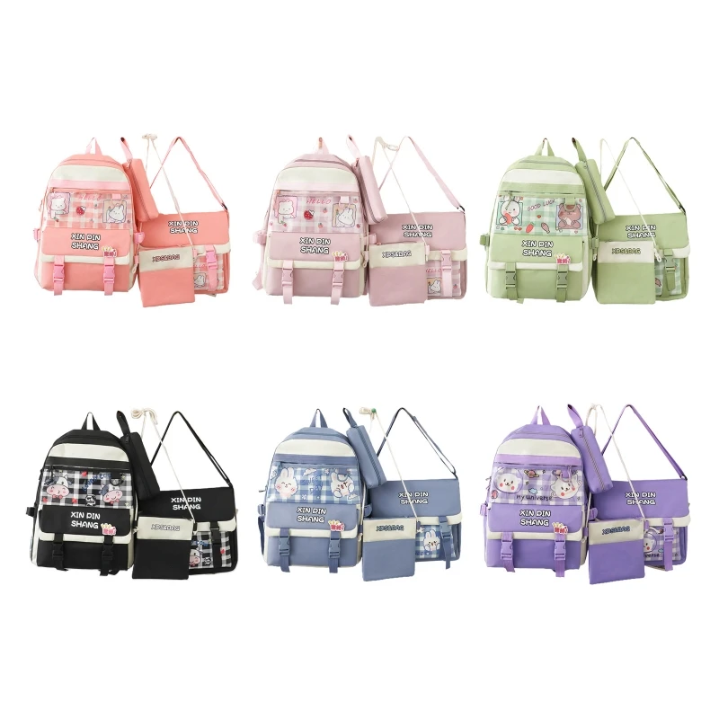 

63HC 4 Pieces/set Lovely Pendant Cute Pin Mini Backpack College Vintage Travel Bag