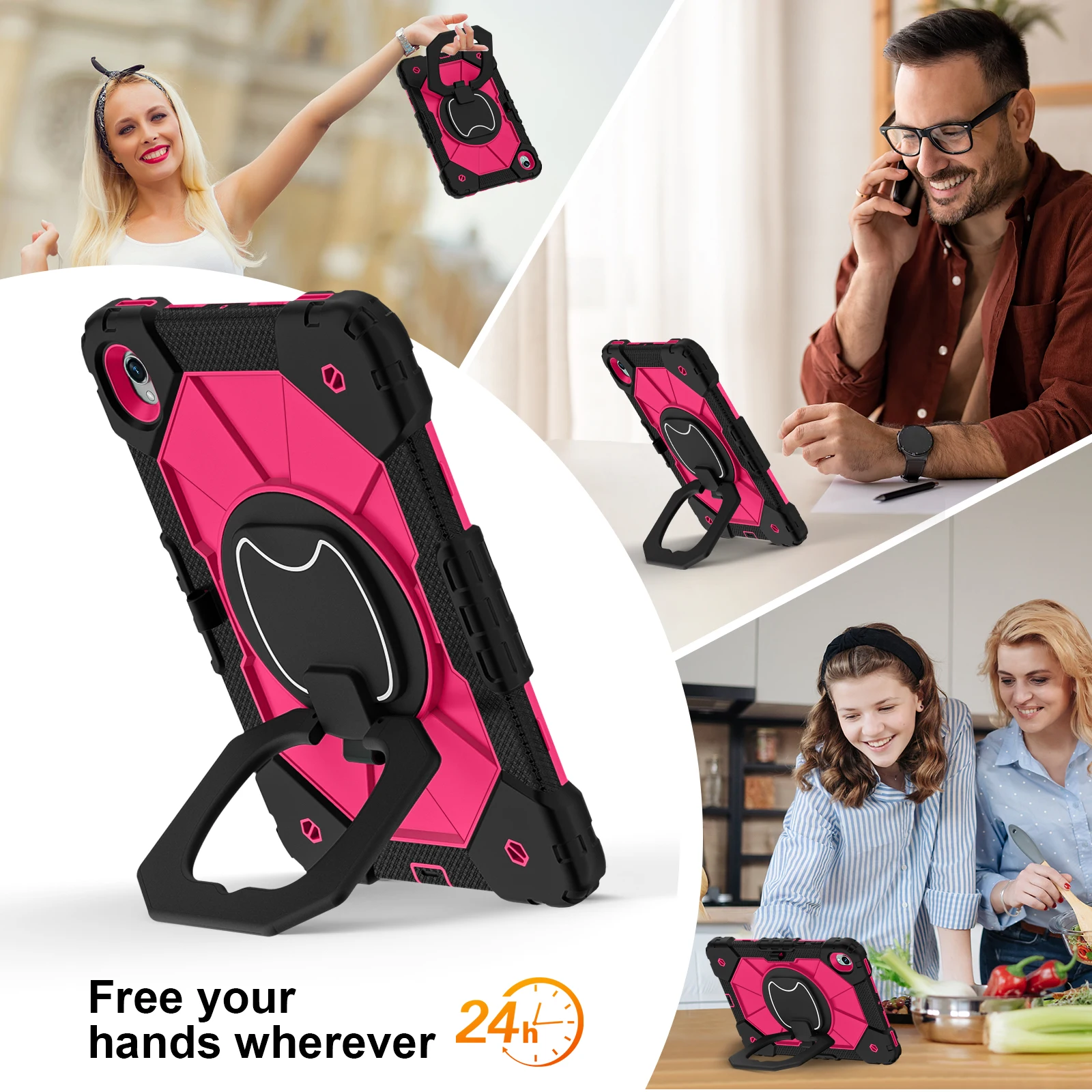 Enhanced Shockproof Rotation Stand Tablet Case Sleeve with Handle and Thick Hard Cover