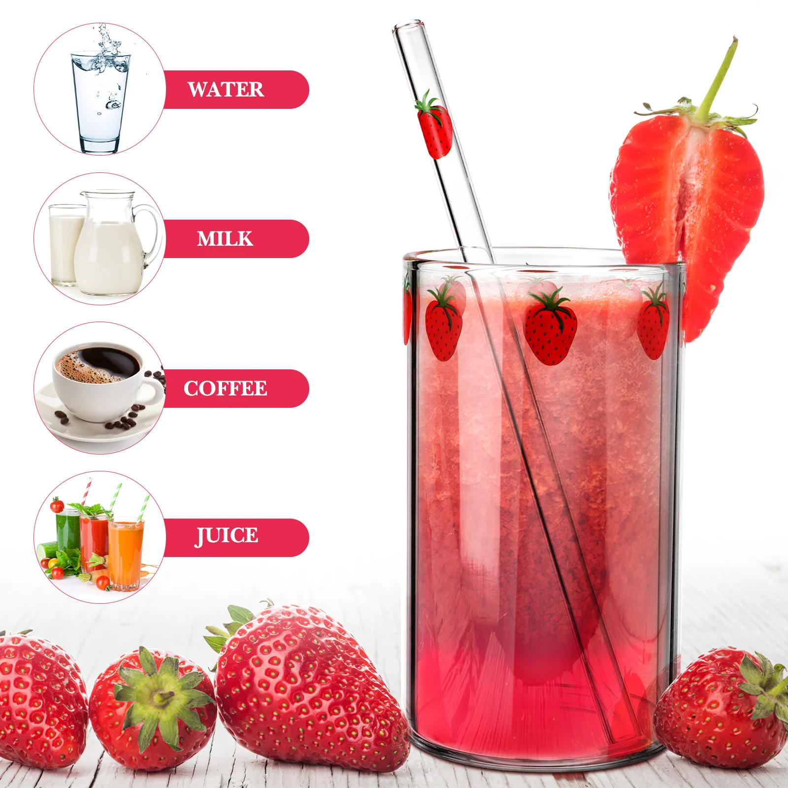 

Strawberries Strawberry Glass Tumbler Water Cup with Cups for Party Coffee Glasses Drinking