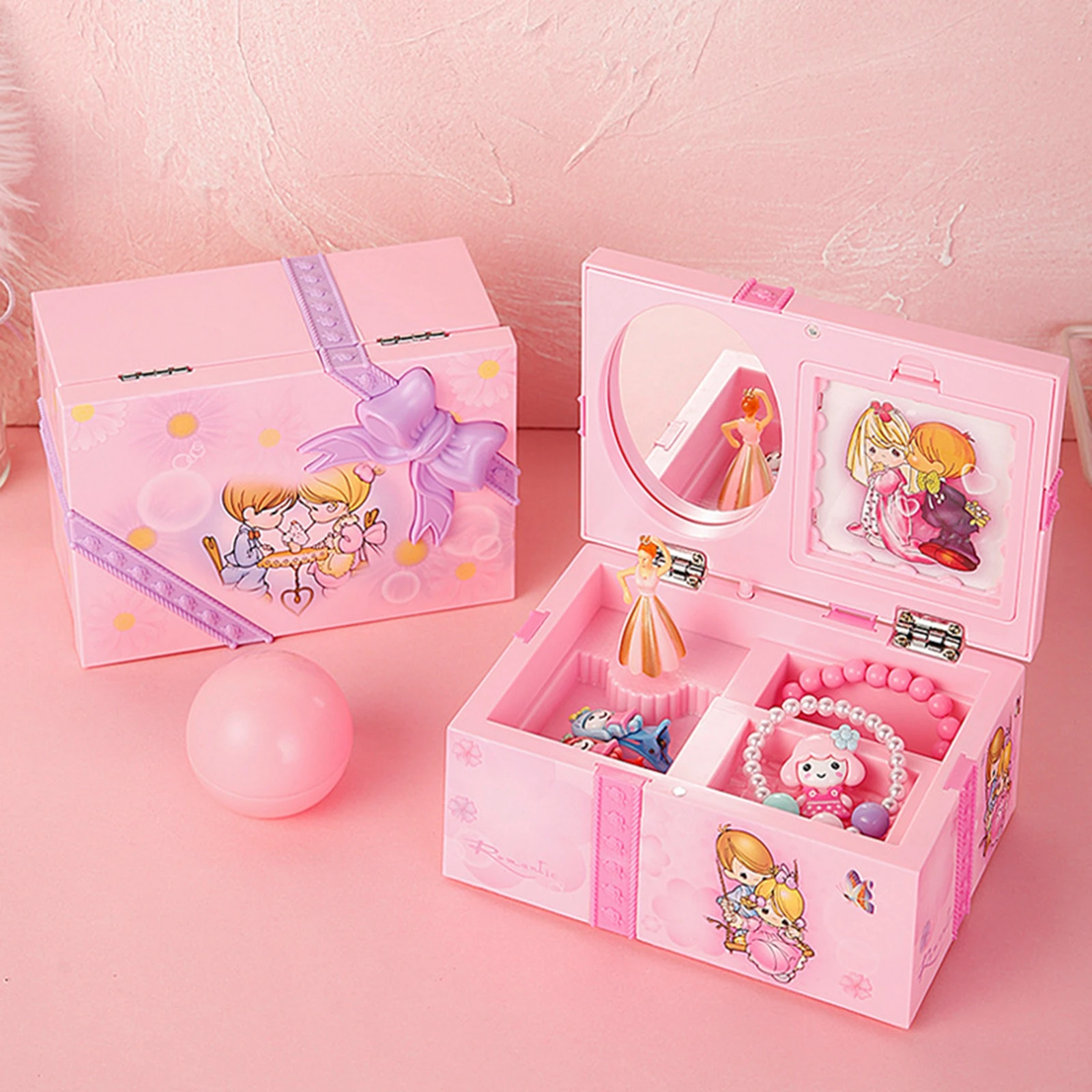 Musical Boxes Children Jewelry Box Jewellery Trinket Storage Box Keepsake with Lid Dresser for Children Birthdays Decor