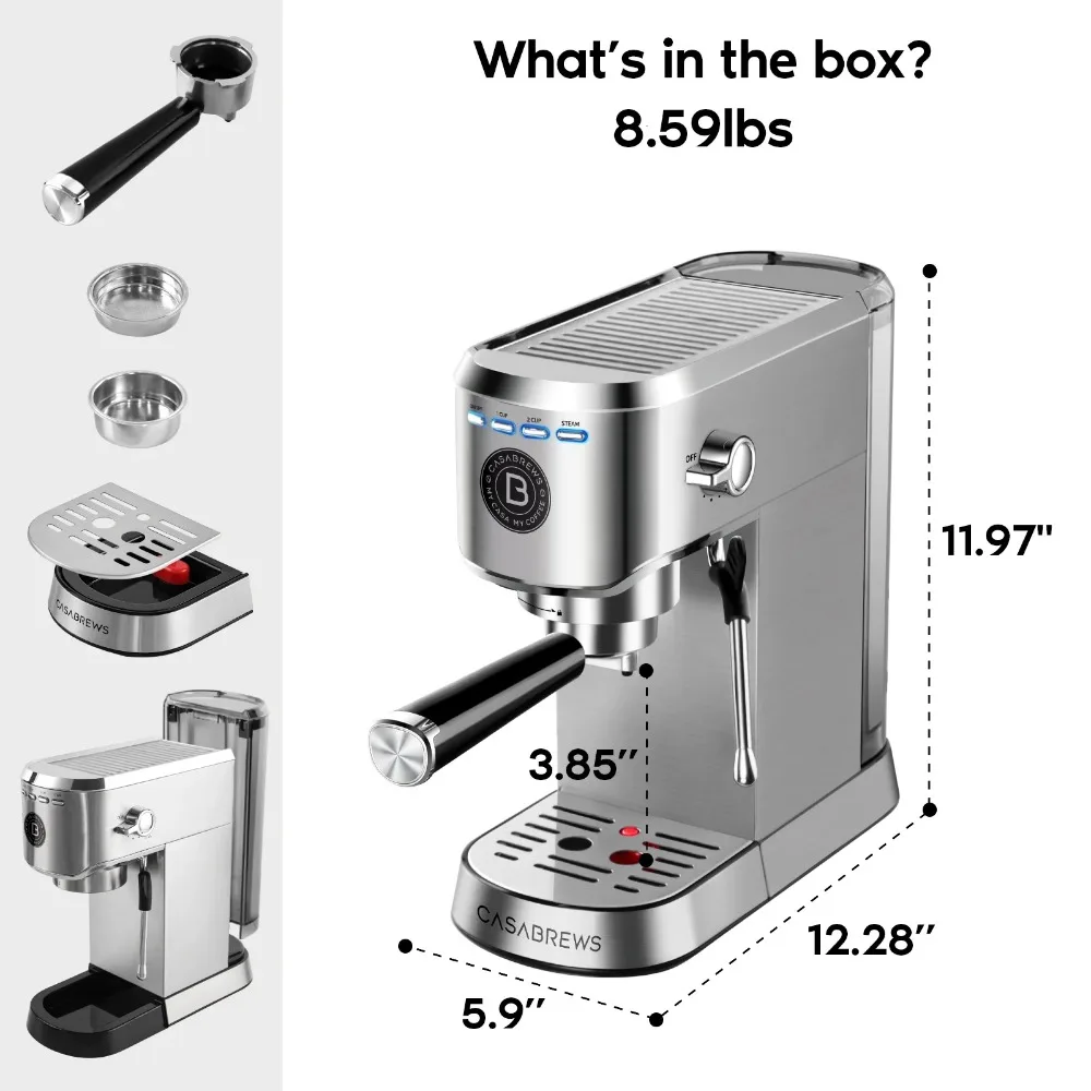 20 Bar Espresso Machine with Milk Frothing System, Stainless Steel, Silver, New 5