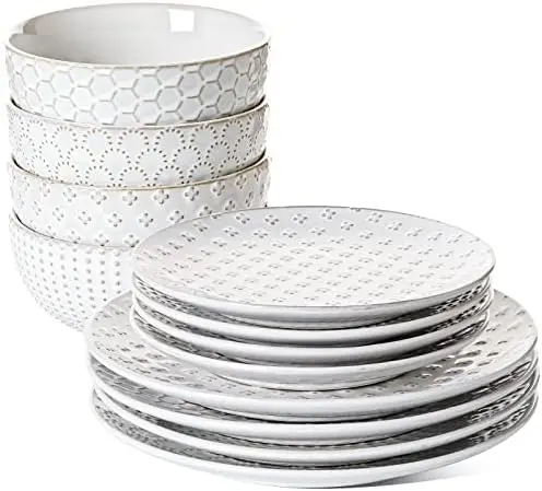 

Набор из 12 предметов, набор керамических тарелок и мисок, согревающий свадебный подарок для дома, подается на 4 (10 обеденных тарелок + 8 дюймов салатная тарелка