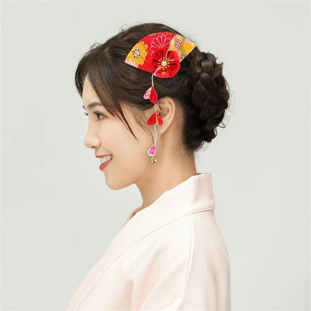 Amazon.com : Amosfun Japanese Hairpin Kimono Flower Hair Clip Kanzashi  Flower Hair Tie Band Clip for Women Girls (Yellow) : Beauty & Personal Care