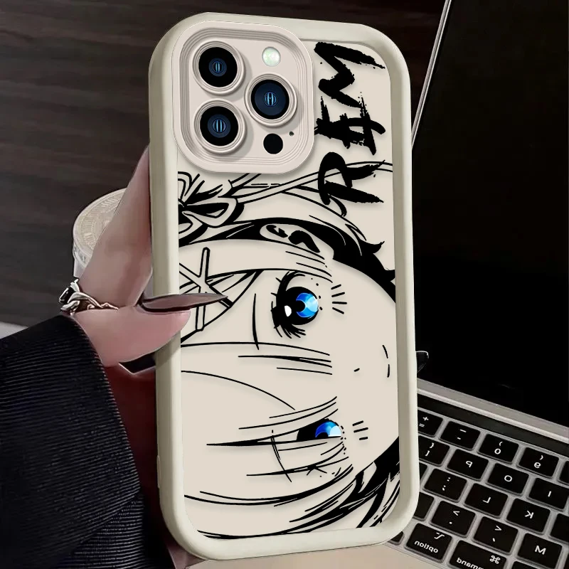 Cute Rem Ram Line Art Anime Silicone Phone Case