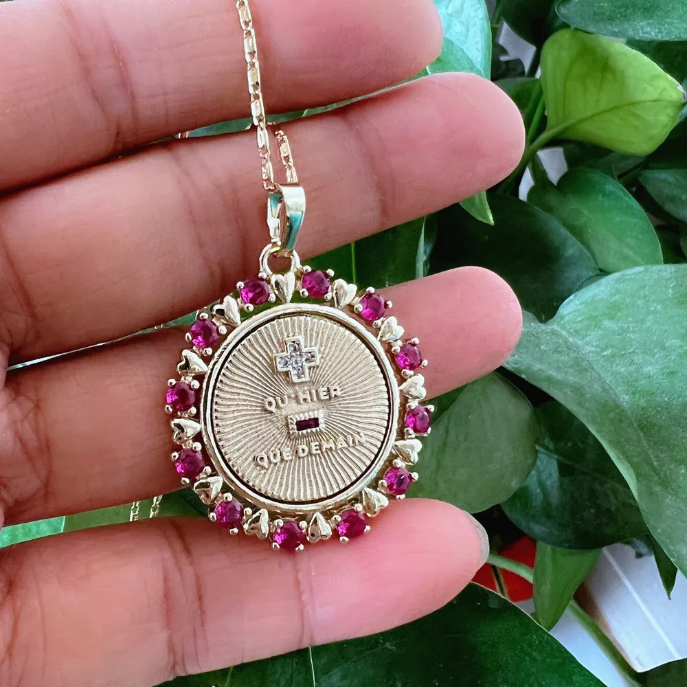 Trendy French Love Token Pendant Necklace for Valentine's Day Gift Cubic Zirconia Love Token Charm Necklace Jewelry for Women 5