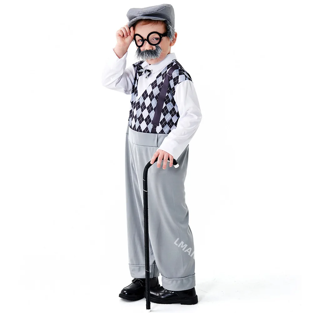 Old Timer Child Old Man Grandpa Costume Kit Boys Kids Child Long Sleeve 2-4T 4-6Y 6-8Y 8-10Y