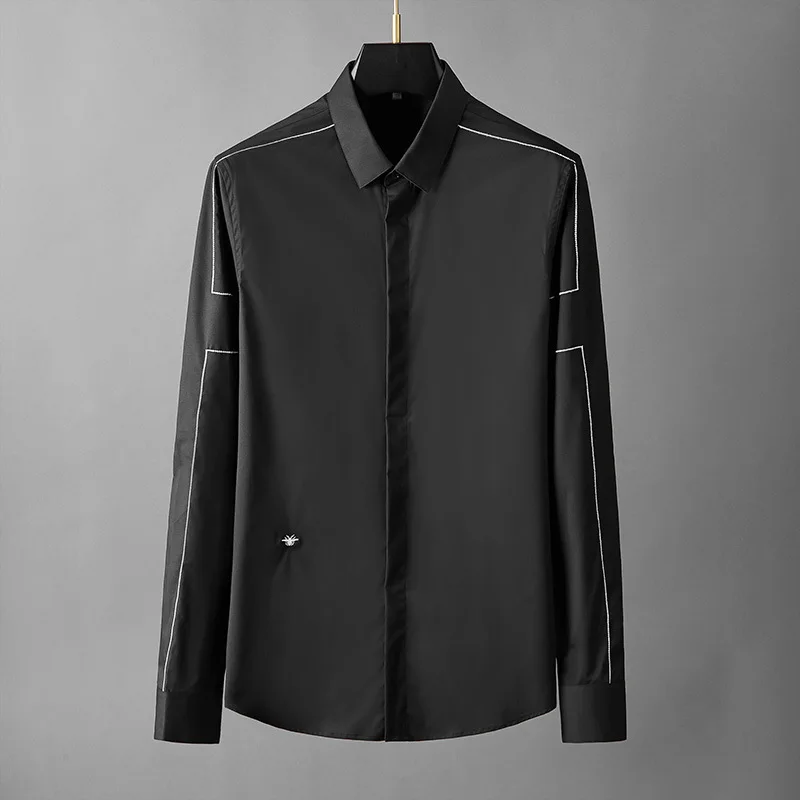 NewMensLongSleeveCreativeShirtHighendCasualNoniron