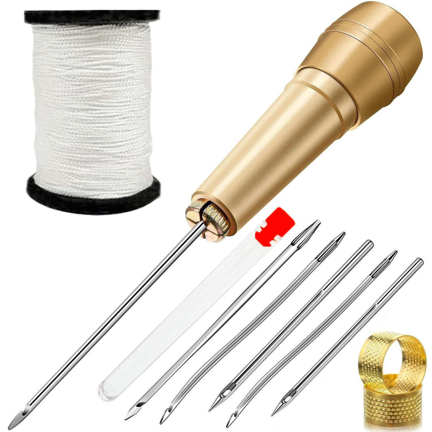 Leather Sewing Kit DIY Leather Sewing Awl Needle with Copper Handle Set Leather Canvas Tent Shoes Repairing Tool 3 Color Thread