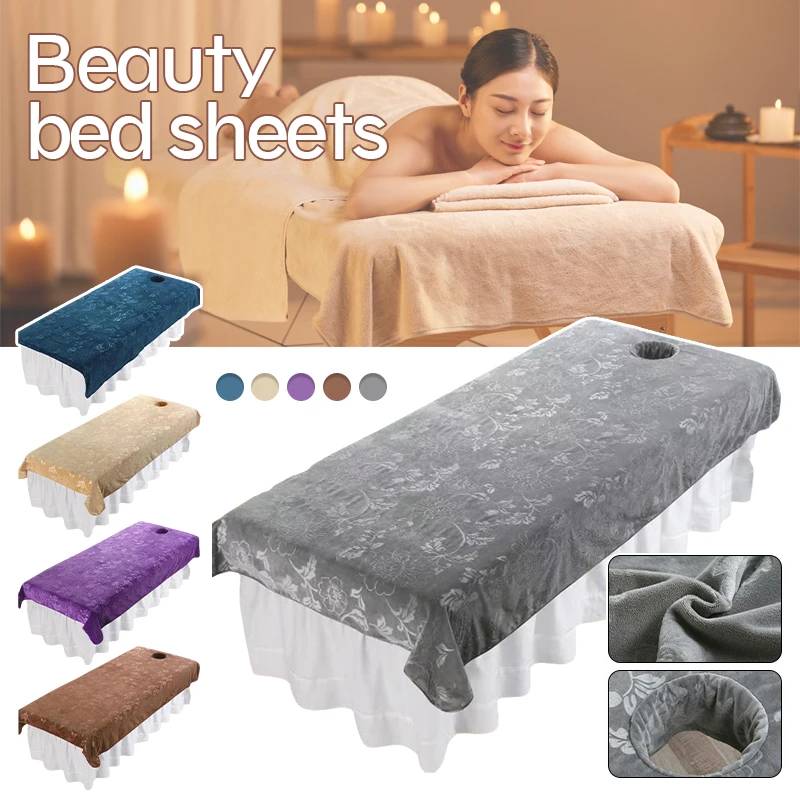 Soft Flannel Velvet Beauty Bedspread Beauty Bed Sheet SPA Massage Treatment Bed Table Cover Salon Sheet With / Without Hole