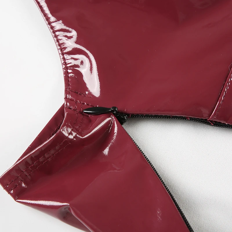 Faux Leather Red Halter Vest Club Outfits Women V-neck Metal Buckle Sexy Camis Top Backless Stylish Tanks High Street