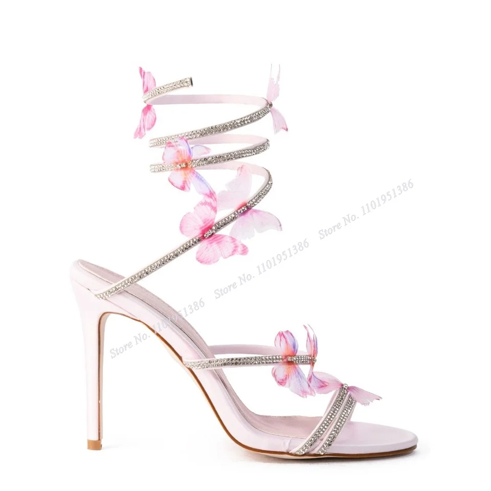 

Abesire Pink Crystal Twine Sandals Flower Decor Stilettos High Heel Open Toe Shoes for Women Shoes on Heels Zapatillas Mujer