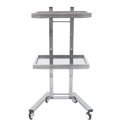 2 Floors Stainless Steel Salon Trolley Folding Cart Storage Holder with 4 Wheels Load 44lbs