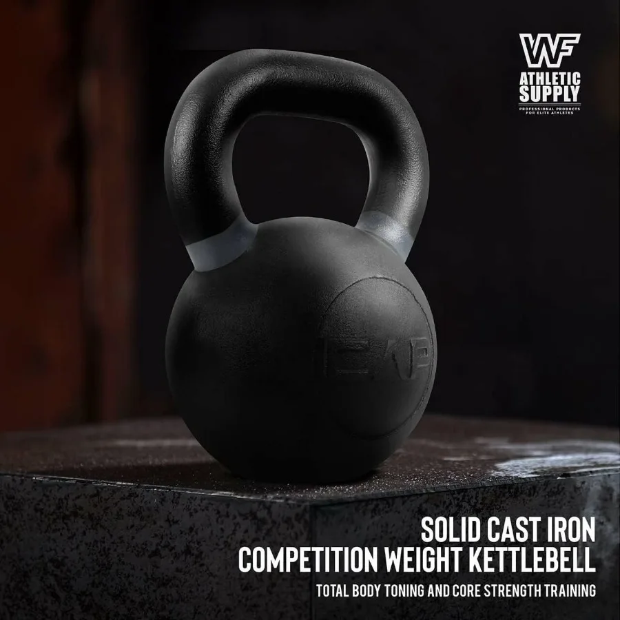 Powder Coated Kettlebells, Black Matte Kettlebell Weights for Strength Training, Conditioning and Functional Fitness, LB and KG