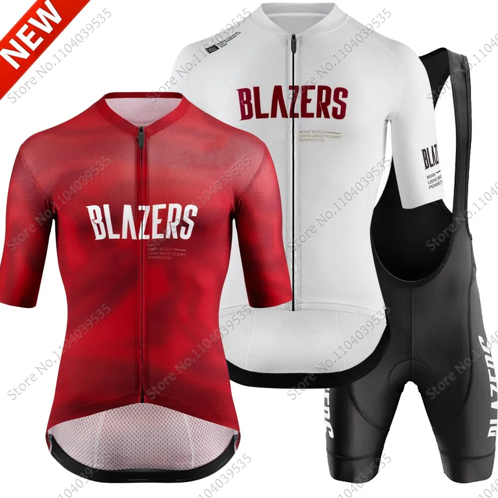 Miami-Blazers Cycling Jersey Set Summer White Red Cycling Clothing Road Bike Shirts Suit Bicycle bib Shorts MTB Maillot