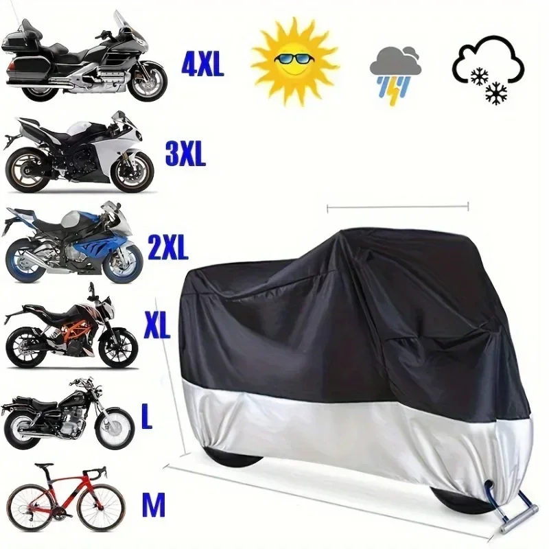Waterproof Motorcycle Cover All Season Dustproof UV Protective Outdoor Indoor Scooter 190T Fabric Motorbike Cover