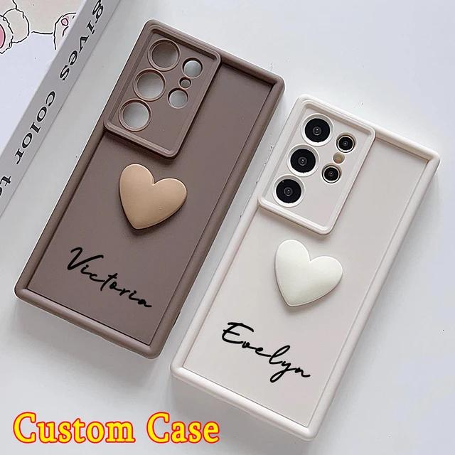 Customized Text 3D Love Heart Case For Samsung Galaxy S20 S21 S22 S23 S24 S25 S26 FE Plus Ultra 5G Luxury Soft Cover 1