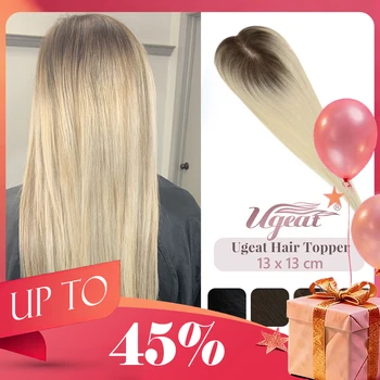 Ugeat Hair Topper Capelli umani Mono Base 13 * 13 cm Toppers per capelli per donne con capelli diradati Topper fatto a mano Pezzo Clip nei capelli